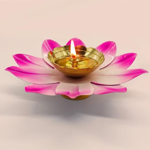 Lotus Brass Diya Decorative Pink Diya Dia 4 Inches