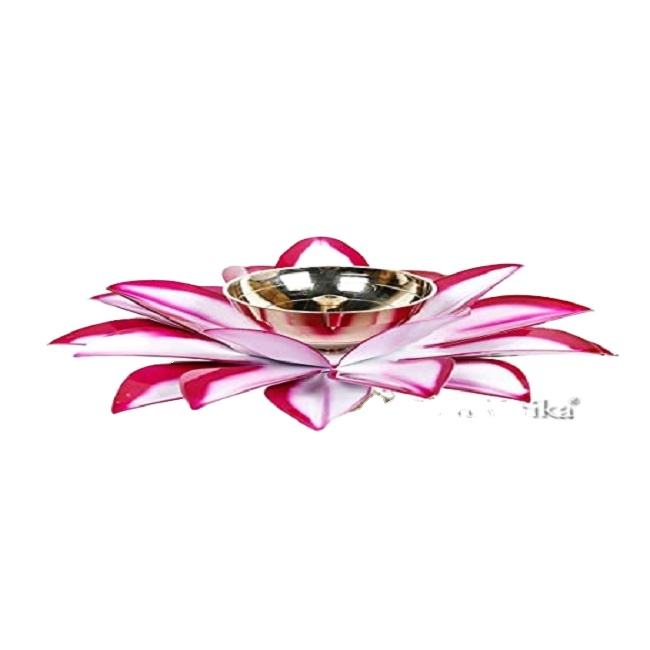 Lotus Brass Diya Decorative Pink Diya Dia 4 Inches