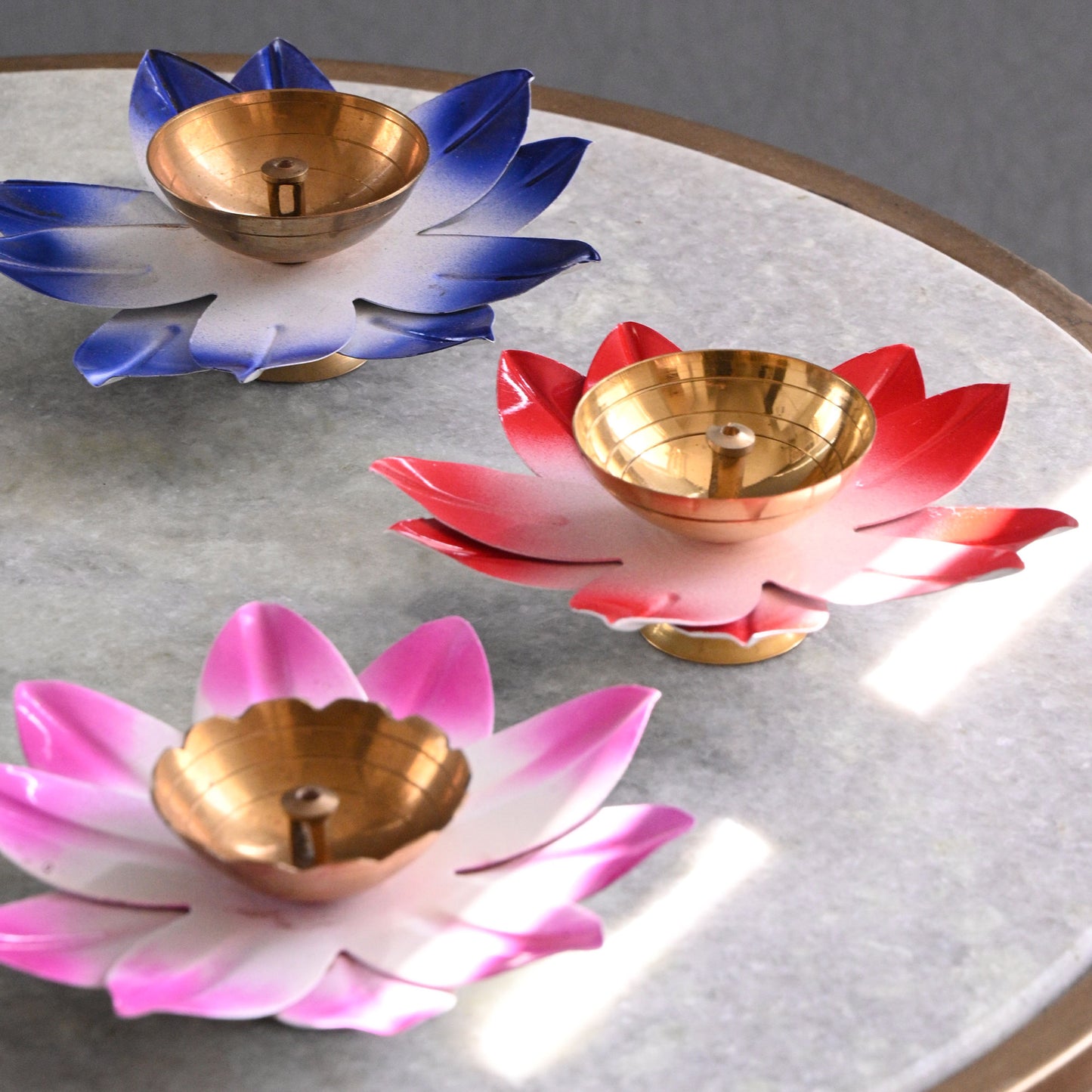Lotus Brass Diya Decorative Pink Diya Dia 4 Inches