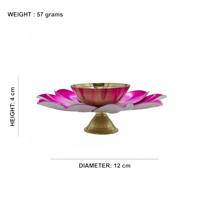 Lotus Brass Diya Decorative Pink Diya Dia 4 Inches
