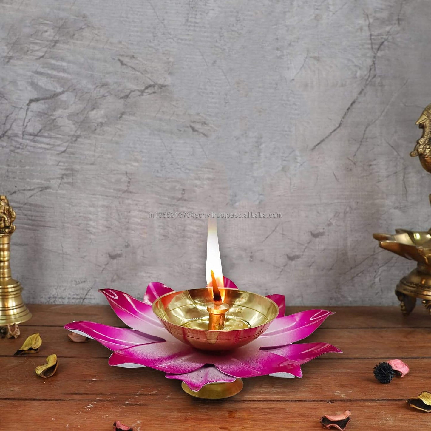 Lotus Brass Diya Decorative Pink Diya Dia 4 Inches