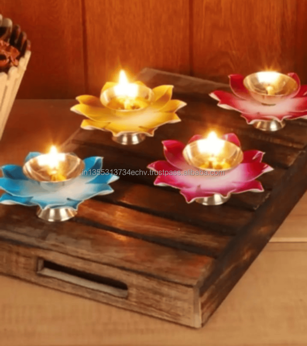 Lotus Brass Diya Decorative Pink Diya Dia 4 Inches