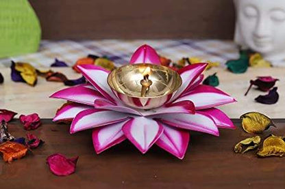 Lotus Brass Diya Decorative Pink Diya Dia 4 Inches